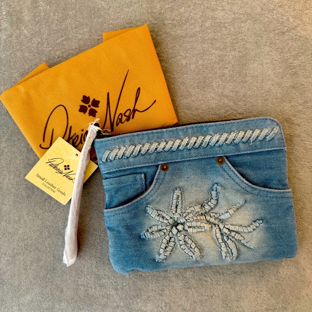 NWT Patricia Nash Lacing Denim Wristlet in Rosely